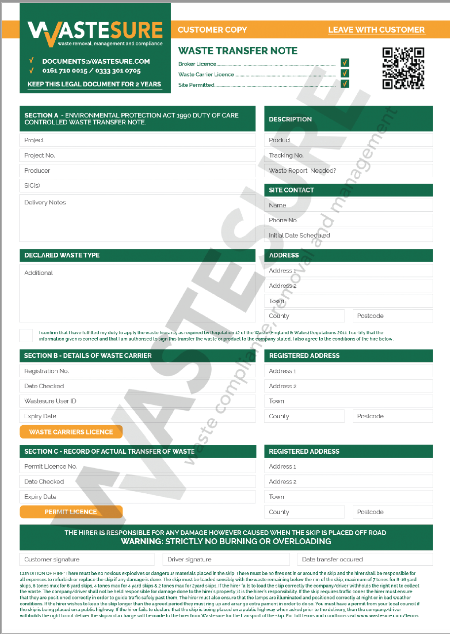 WasteSURE Digital Waste Transfer Note